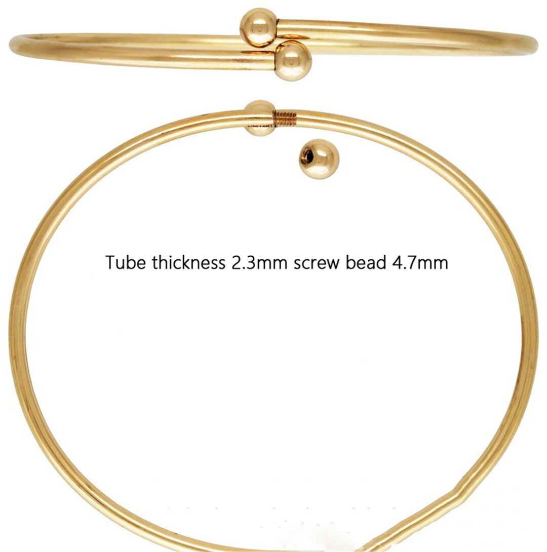 14K Gold Filled Bangle Bracelet W/ Screw Bead End, Gold Filled Bangle