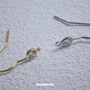 10個入り ゴールドメッキ ラウンドジルコンイヤリングセッティング ループ付き CZパヴェ ティアドロップ型イヤーフック イヤーワイヤー CZジルコンイヤリングフック ベイル付きイヤーフック