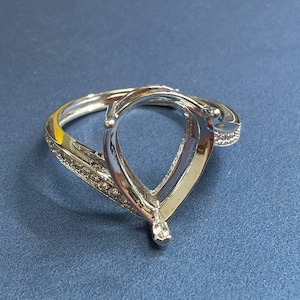 Sterling Silver Teardrop Ring Setting, Water Drop Ring Head, 925 Silver Ring Prong Setting,Breast Milk Ring,Art Deco Bezel Ring Band 10x14mm