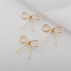 14K Gold Plated Brass Ribbon Charm Pendant, Cute Bow Bracelet, Bowtie Necklace, Girly Earring, Bowknot Jewelry, Butterfly Bow Charm