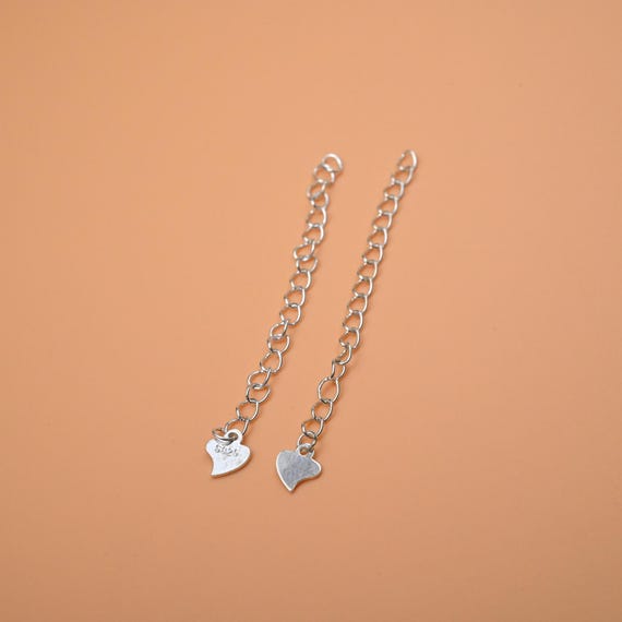 Sterling Silver Chain Extender with Heart Charm - Adjustable Necklace or Bracelet Length