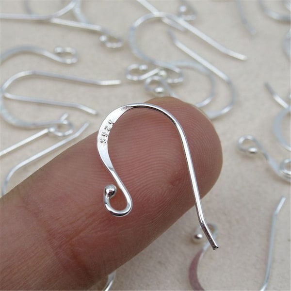 Sterling Silver Flat Earring Hooks, Simple Ear Wire w/ Ball Bead End, Earring Wires, Earring Hooks,Earring Component,Earring Making 11*19mm