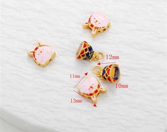 Cuenta de gato esmaltada y chapada en oro, cuenta para pulsera de mascotas (11 x 13 mm)
