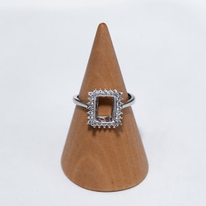 Sterling Silver Rectangle Ring Setting, Claw Prong, 3x5mm-10x14mm