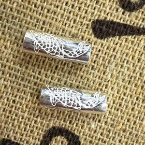 Sterling Silver Fish Tube Beads, Cylinder Tube Bead, Sea life Bead, Ocean Bead, Marine Bead, Bracelet Spacer, Animal Bead, Vintage Bead 11mm