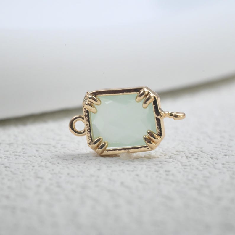 Gold Plated CZ Rectangle Charm, Geometric Birthstone Connector (8.5x16mm) image 4