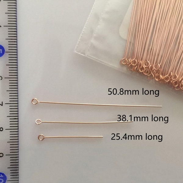 14K Rose Gold Filled Eye Pin Headpins, Rose Gold Filled Eyepin, Rose Gold Eye Pin for Jewelry Making, Rose Gold Eyepin 25.4mm 38.1mm 50.8mm