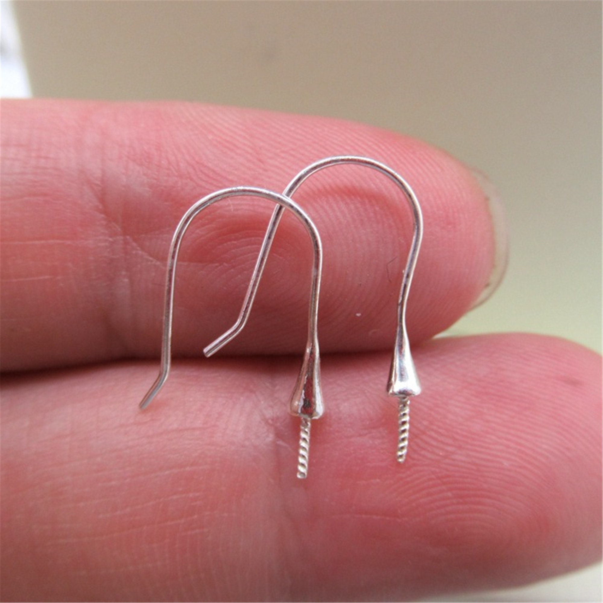 Sterling Silver U-shaped Earring Hook With Screw Peg Mountings for Half  Drilled Bead, Silver Earring Wires, Ear Wire Hook, Earring Component 