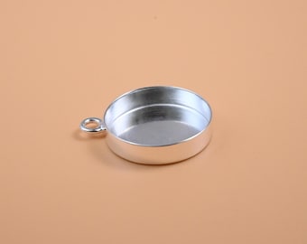 Sterling Silver Round Charm w/ Bezel Cup, Bezel Pendant Blank,Tray Base Connector, Resin Cabochon Setting, Jewelry Making Collet 10.5mm 16mm