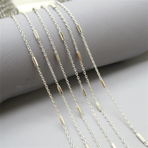 Sterling Silver Cylinder Tube Cable Chain, 925 Silver Cylinder Bead Chain For Extension,Unfinished Cable Chain Necklace Bracelet,Loose Chain