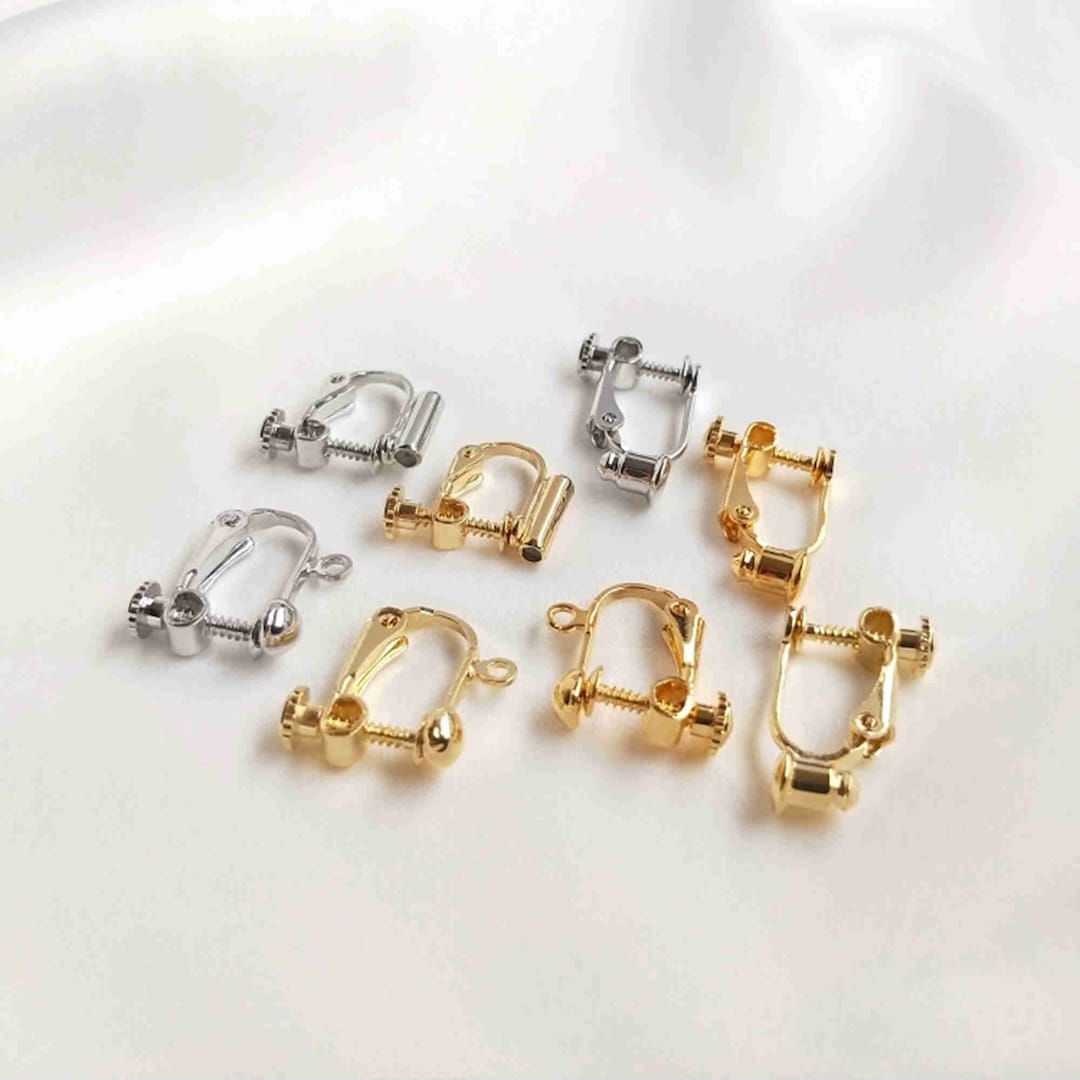 14K Gold Plated Screw Back Non Pierced Earrings W/ Loop, Gold Tone