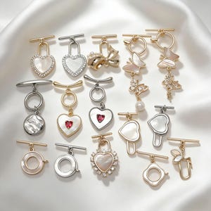 14K Gold Plated Toggle Clasps, Heart Butterfly Shell Jewelry Closures