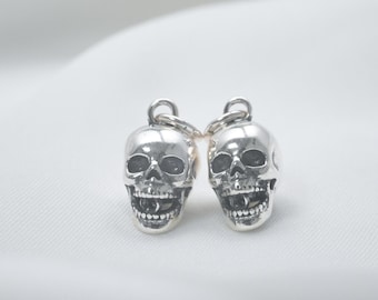 Sterling Silver Skull Charm, Punk Style Pendant