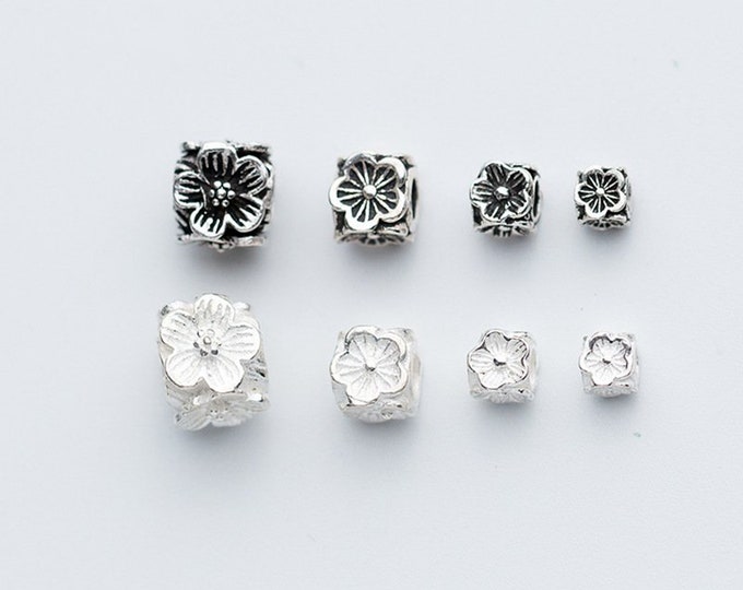 Perline Cubo In Argento Sterling 925: Misure 6mm, 8mm, 10mm - Per Gioielli Fai Da Te, Quadrate, Lucide