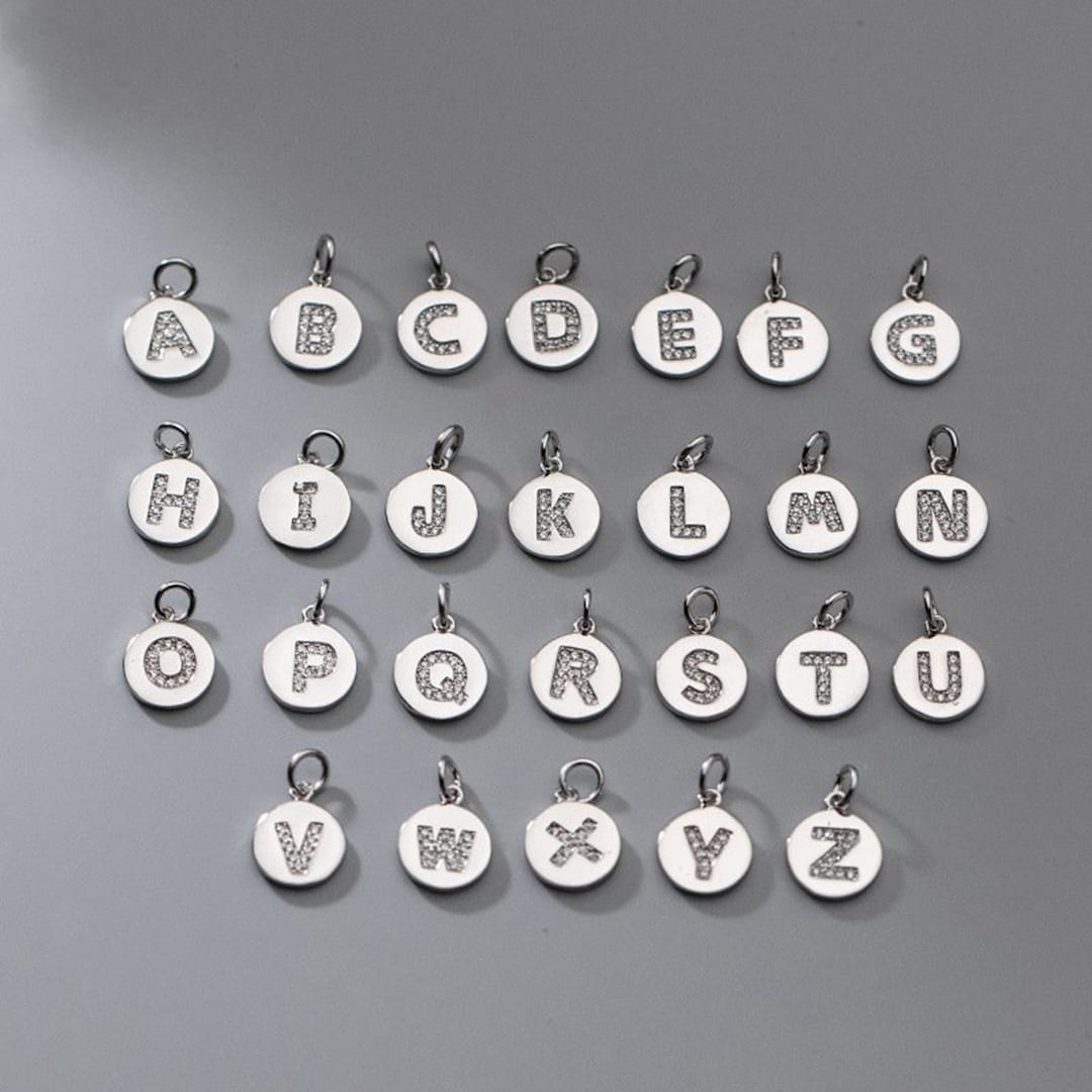 AZ Sterling Silver Alphabet Charm Pendant, Letter Bracelet, Initial