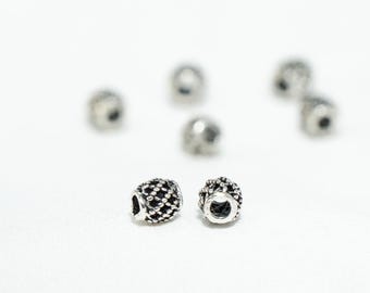 Sterling Silber Karierte Barrel Bead, Halskette Spacer (4 mm 5 mm)