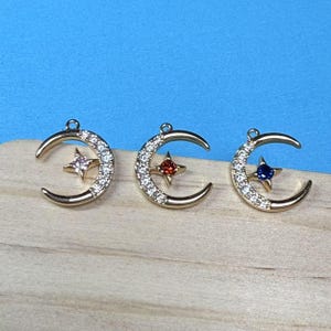 18K Gold Plated CZ Moon & Star Charm, Gold Tone Moon Charm for Jewelry Making Supplies, Star and Moon Charm, Necklace Charm, Bracelet Charm