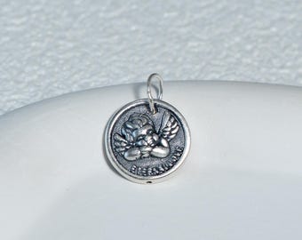 Sterling Silver Baby Angel Charm, Guardian Necklace, Religious Jewelry