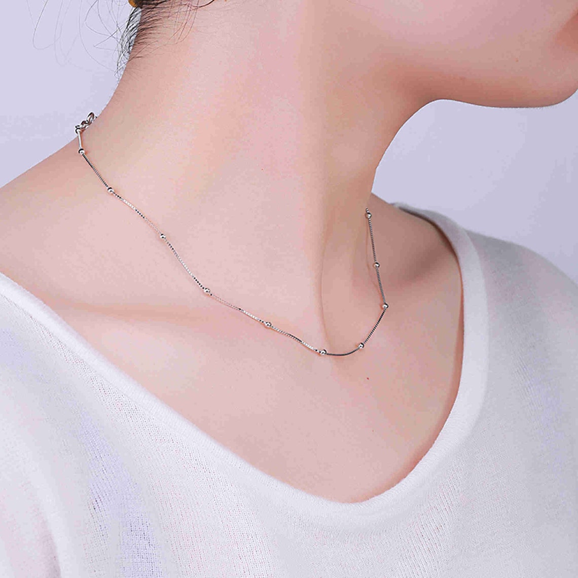 Sterling Silver Ball Bead Box Chain 925 Silver Necklace Etsy