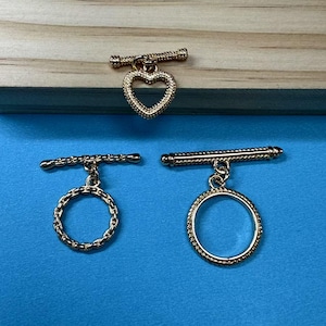 14K Gold Plated Brass Heart Toggle Clasps, Gold Tone Circle Toggle Clasp, Bracelet Clasp, Necklace Clasp, Love Heart Clasp,Circle Toggle Set