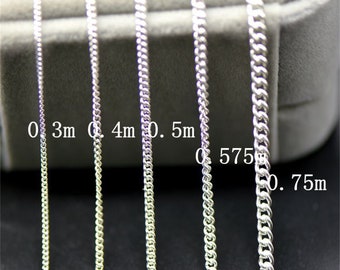 Sterling Silver Curb Chain, s925 Silver Curb Chain For Extension, Unfinished Curb Chain Necklace Bracelet, Loose Chain Thick 1mm 2mm