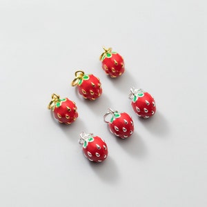 Sterling Silver Strawberry Charm, s925 Silver Enameled Strawberry Charms For Jewelry Making Supplies, Earring Charm, Fruit Charm