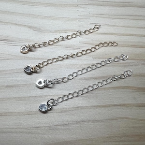 14K Gold Plated Brass Hollow Heart Extension Chains, Gold Tone Chain Extenders, Necklace Drop Extender Chains, Heart Extension Chain