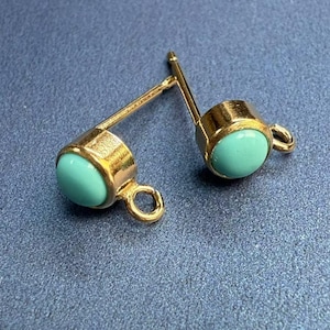 14K Gold Filled runder Ohrring-Post mit Opal / Achat / Türkis eingelegt, Gold Filled Post-Ohrring mit offener Schleife, Ohrring-Bolzen-Ohrring-Komponenten