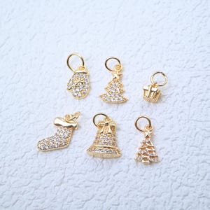 14K Gold Plated Christmas Charm with CZ, Holiday Jewelry
