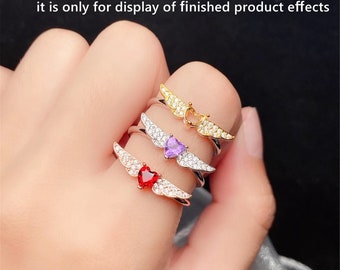 Sterling Silver Love Heart Angel Wing Ring Setting, 4x4mm