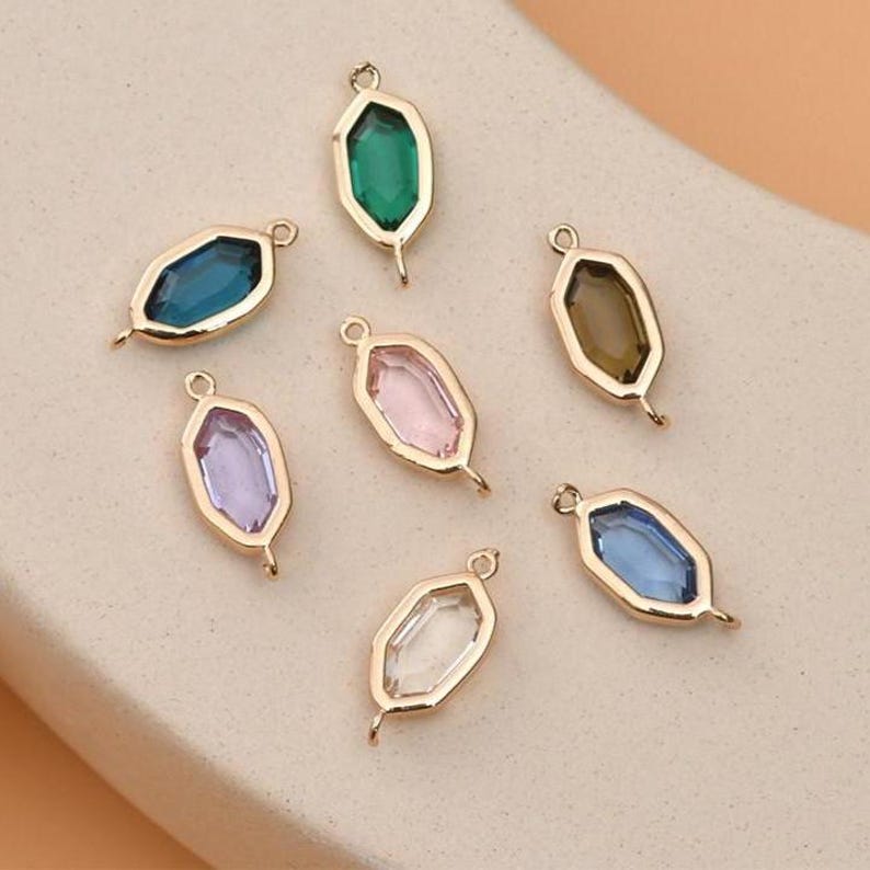 Gold Plated Crystal Connector Charm, Colorful Bezel, Dangle Earring (12*15mm) image 1