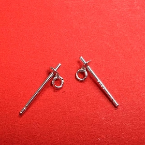 Sterling Silver Round Stud Earring Posts with Peg for Half Drilled Pearl, 925 Silver Stud Ear Wire Post with Open Loop 3mm,Earring Component