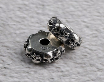 Sterling Silver Skull Flat Bead, Spacer Beads, 925 Silver Skull Spacer Bead, Bracelet Bead,Necklace Bead,Skull Spacer 11*4.5mm