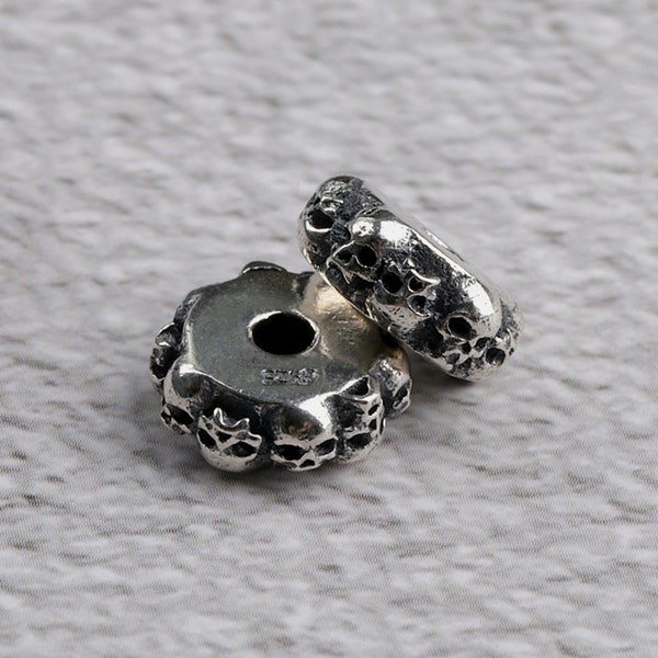 Sterling Silver Skull Flat Bead, Spacer Beads, 925 Silver Skull Spacer Bead, Bracelet Bead,Necklace Bead,Skull Spacer 11*4.5mm