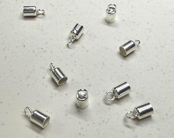 10pcs Sterling Silver Cord End Cap, 925 Silver Cord Ends,  Bracelet Leather Cord End Caps, Hole 2mm 2.5mm 3mm 3.5mm 4mm 4.5mm 5mm