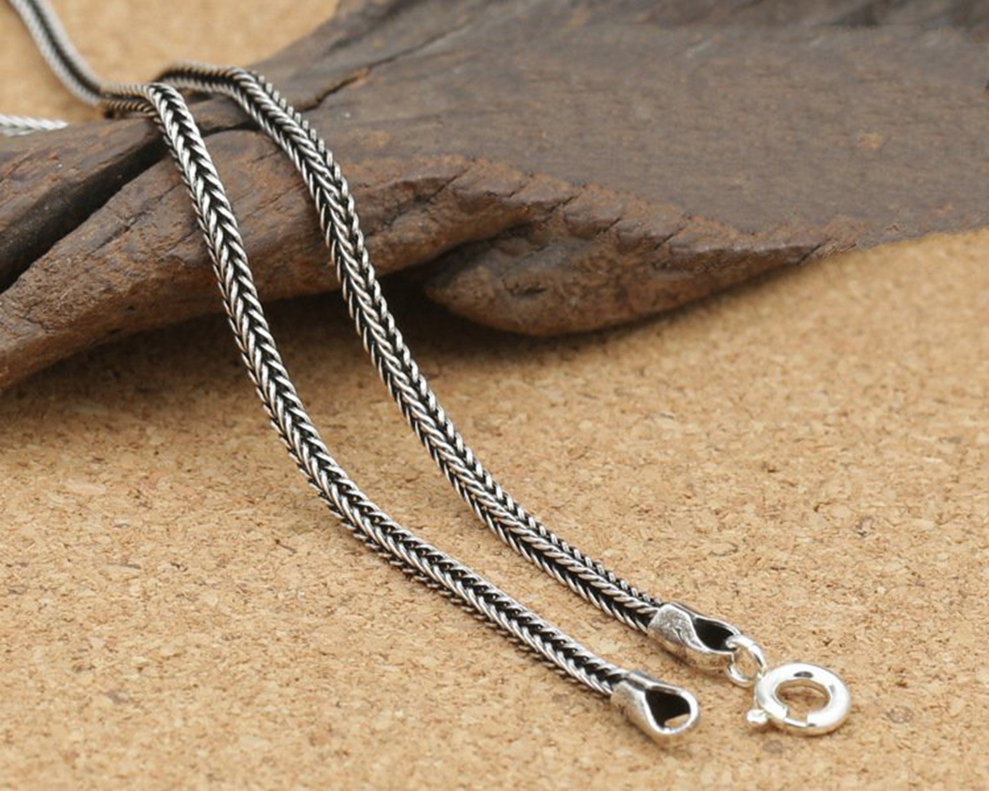 Sterling Silver Foxtail Chain, Twist Chain, 925 Silver Hemp Chain ...