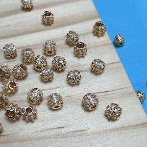 14K Gold Plated Brass CZ Tube Beads, Gold Tone Zircon Spacer, Focal Bead, Pony Bead, Boho Bead, Vibrant Bead, Bracelet Bead, Craft Bead