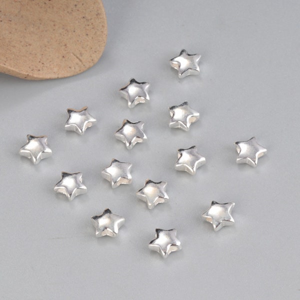 Sterling Silver Star Beads, 925 Silver Pentagrams Spacer Bead, Star Bracelet Bead, Star Earring Beads, Matte Five-pointed Star Spacer 5mm