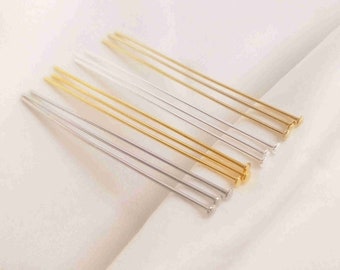 10pcs 14K Gold Plated Eye Pin Headpins, Gold Tone T-pin, Gold Plated Eyepin for Jewelry Making thickness 0.6mm 0.7mm length 30mm 40mm 50mm