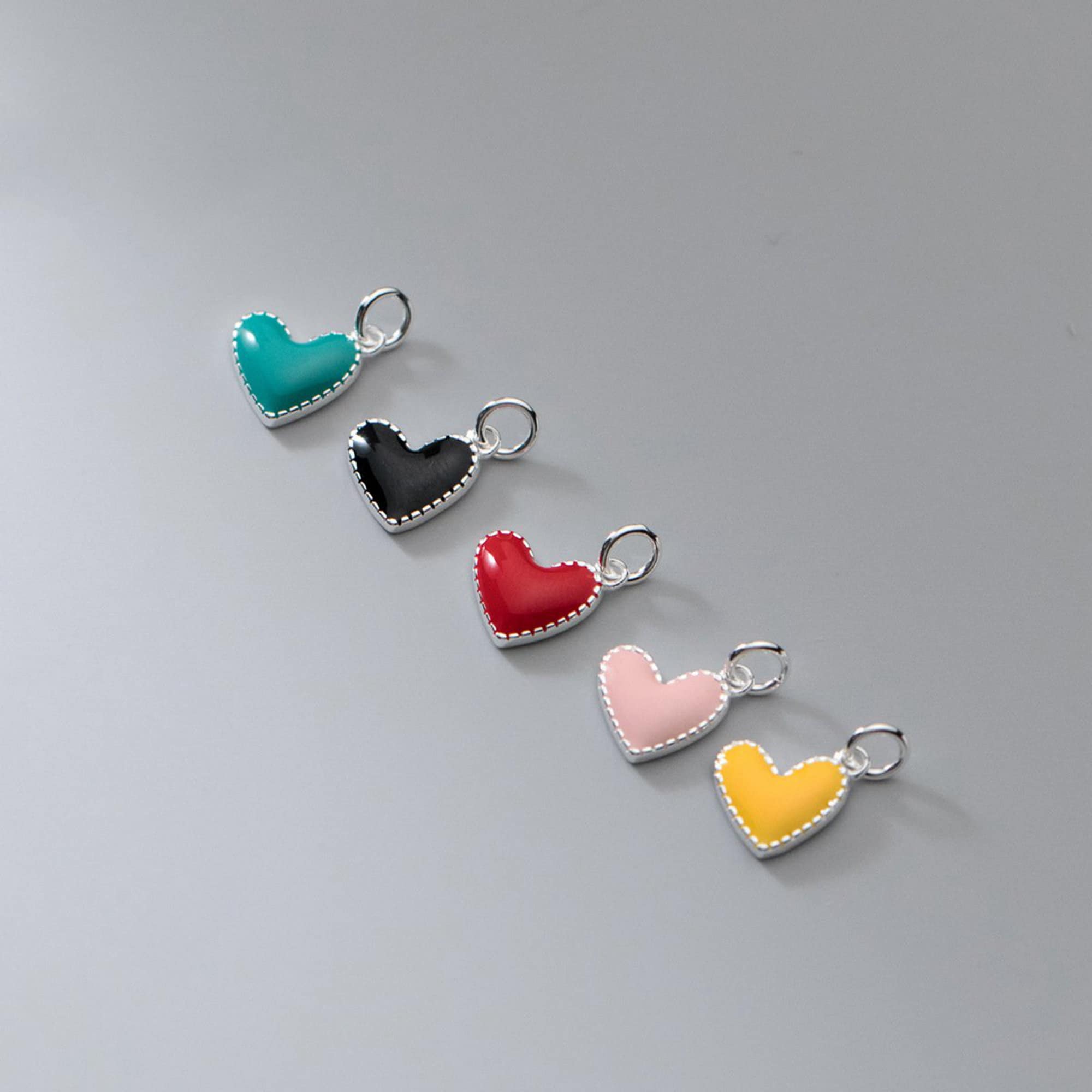 DICOSMETIC 44pcs 11 Colors Stainless Steel Heart Shape Enamel Charms Colorful Metal Heart Charms Mini Heart Beads Enamel Charms