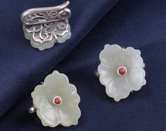 Sterling Silver Daisy Flower S Clasp w/ Jade Inlaid, Sterling S Clasps, Flower Clasps, Blossom Clasp Connector, Floral Hook Clasp wholesale