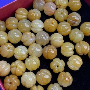 100 stuks natuurlijke gele jade pompoenkralen, halloween kraal, vakantie kraal, lantaarn kraal, gegolfde kraal, armband afstandhouder, Thanksgiving kraal 10 mm