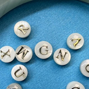 A-Z Gold Tone Alphabet Beads,White Shell 26 Letter Bead, Initial Bead, Monogram Bead, Name Bead, Bracelet Spacer Bead,Uppercase Bead 6mm 9mm