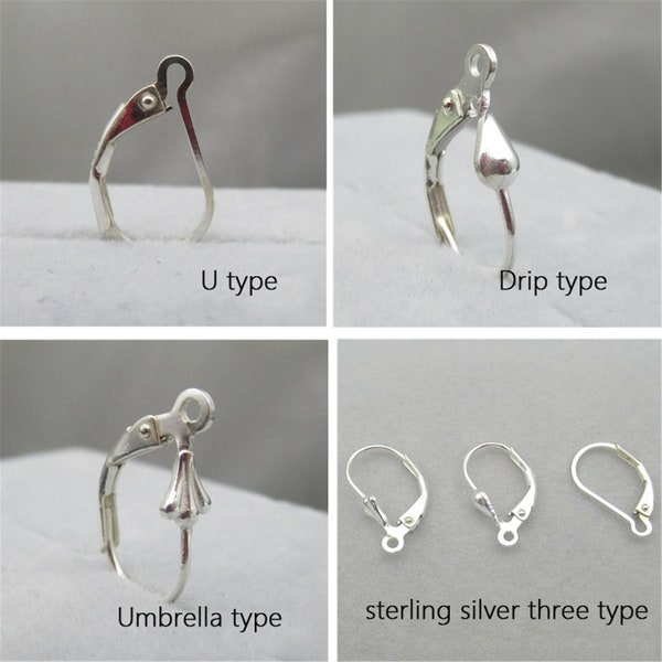 Sterling Silver U Shaped Earring Plain Lever back Earring, Silver Umbrella Ear Wire Plain Water Drop Lever Back, Interchangeable Leverback