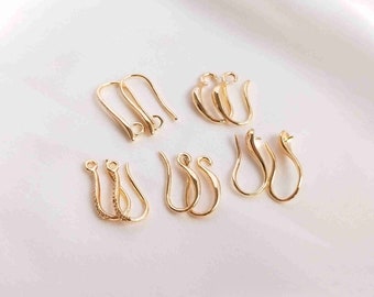 14K Gold Plated Earring Hooks, Gold Tone Earring Hooks For Jewelry Making, Simple Earring Hooks with Loop, Ear wire