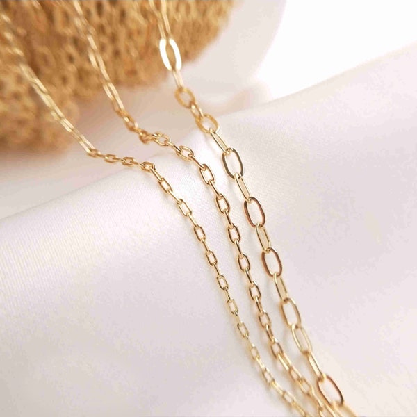 14K Gold Plated Rectangular chain, Bulk O Chains, Unfinished Cable Chains, Gold Tone Cable Chain, Jewelry Making  , 39" per meter