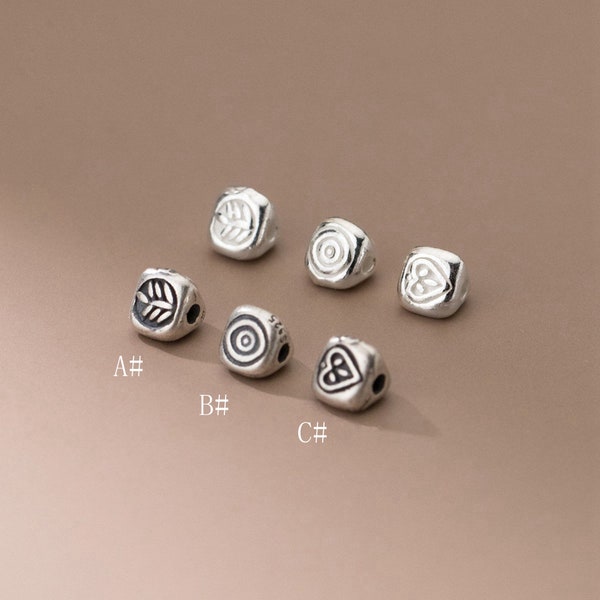 Sterling Silver Triangle Beads, Geometric Bead, Spiral Triangle Bead, Leaf Bead, Heart Bead, Bracelet Spacer, Small Bead 4.5X4.3mm