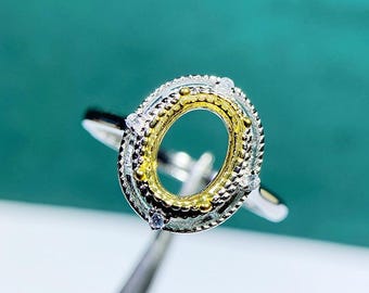 Montura de anillo ovalada de plata de ley, engaste de garras retorcidas, 6 x 8 mm