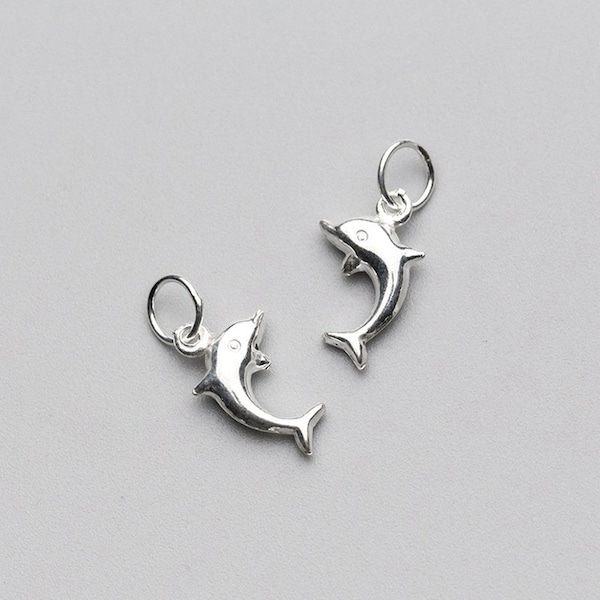 Sterling Silver Dolphin Charm Pendant, Marine Mammal Bracelet, Cetacean Necklace, Jumping Earring, Small Charm, Endangered Species Jewelry