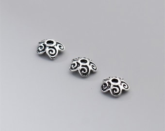 Sterling Silver Flower Bead Caps, Spiral Bead Caps, S925 Silver Bead Caps For Jewelry Making Supplies, Bulk Spacer Beads Caps 6mm